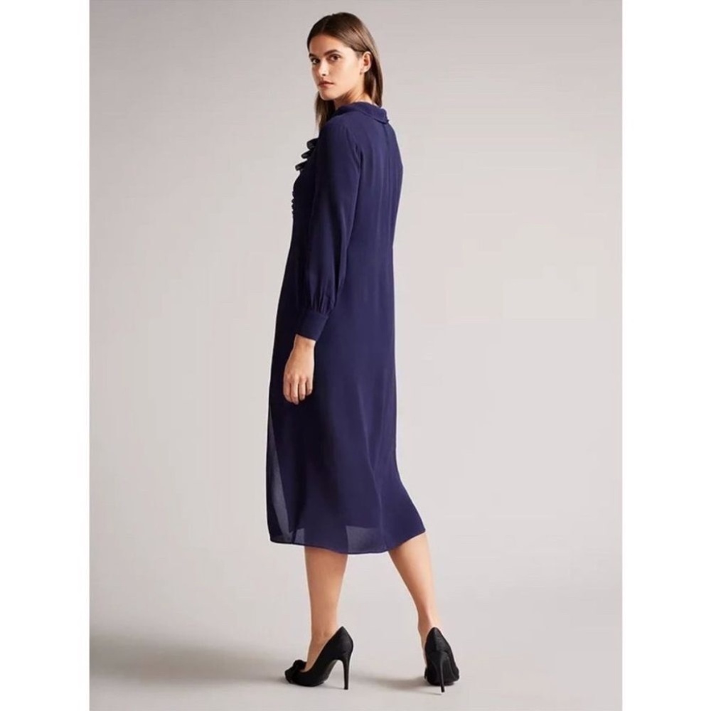 Ted Baker Faithiy Asymmetric Ruffle Midi Skirt Dress Dark Navy Womens Size Ted 2